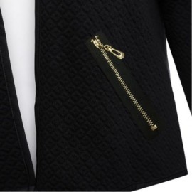 ROUND COLLAR LONG SLEEVE DECORATIVE POCKET WOMEN COAT (BLACK)