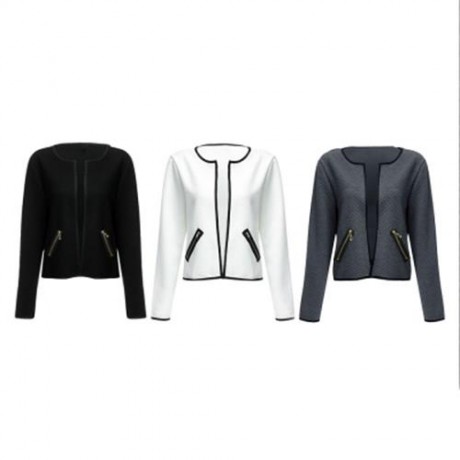 ROUND COLLAR LONG SLEEVE DECORATIVE POCKET WOMEN COAT (BLACK)