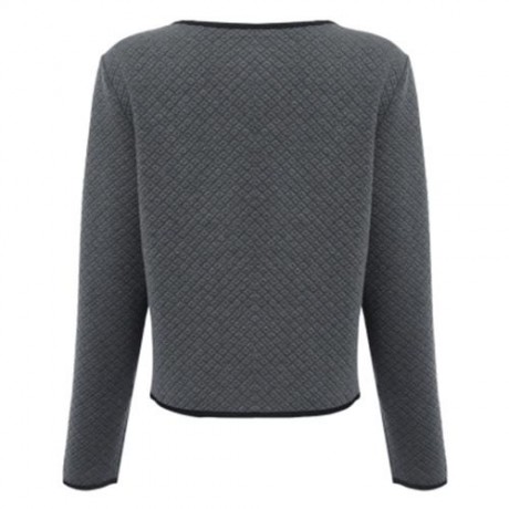 ROUND COLLAR LONG SLEEVE DECORATIVE POCKET WOMEN COAT (GRAY)