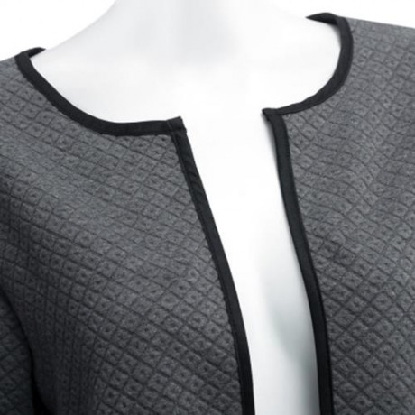 ROUND COLLAR LONG SLEEVE DECORATIVE POCKET WOMEN COAT (GRAY)