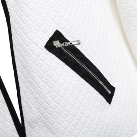 ROUND COLLAR LONG SLEEVE DECORATIVE POCKET WOMEN COAT (WHITE)