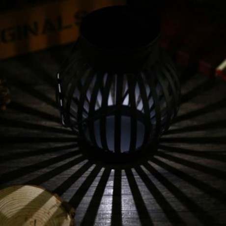 CIRCULAR SOLAR POWERED LED NIGHT LIGHT EMERGENCY WATERPROOF PUMPKIN LAMP (BLACK)