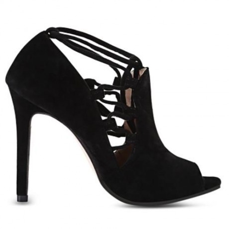 MEILIKELIN OPEN TOE LACE LADIES THIN HEEL SANDALS (BLACK)