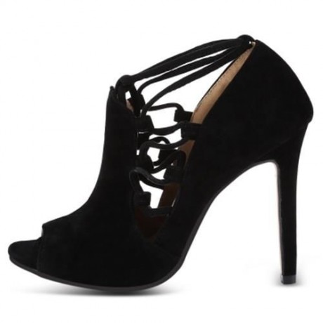 MEILIKELIN OPEN TOE LACE LADIES THIN HEEL SANDALS (BLACK)