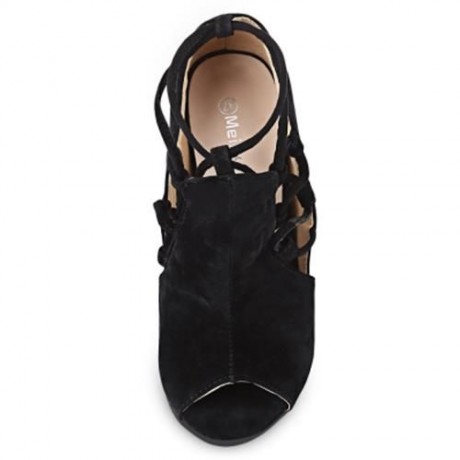 MEILIKELIN OPEN TOE LACE LADIES THIN HEEL SANDALS (BLACK)