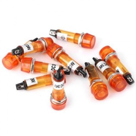 XD10 - 1 DIY 10MM DC 24V ELECTRONIC DEVICE FLAT HEAD SIGNAL INDICATOR LIGHT - 10PCS (ORANG