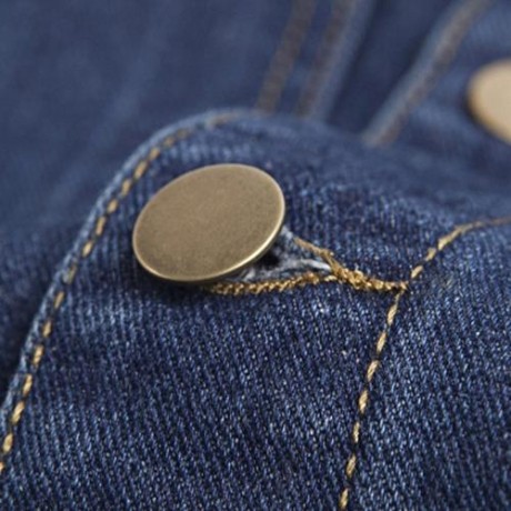 POCKETS EMBELLISHED TURN-DOWN COLLAR DENIM JECKET (BLUE)