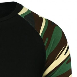 CREW NECK CAMOUFLAGE PANEL HALF RAGLAN SLEEVE T-SHIRT (BLACK)