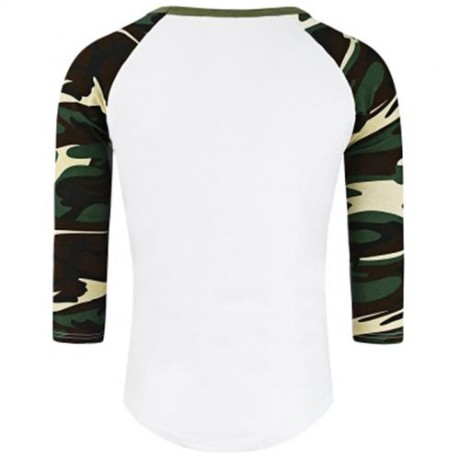 CREW NECK CAMOUFLAGE PANEL HALF RAGLAN SLEEVE T-SHIRT (BLACK)