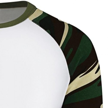 CREW NECK CAMOUFLAGE PANEL HALF RAGLAN SLEEVE T-SHIRT (BLACK)