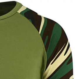 CREW NECK CAMOUFLAGE PANEL HALF RAGLAN SLEEVE T-SHIRT (ARMY GREEN)