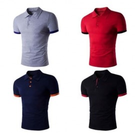 TURNDOWN COLLAR PANEL DESIGN POLO T-SHIRT (LIGHT GRAY)