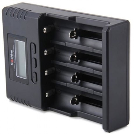 SOSHINE H4 4-SLOT LCD EU PLUG BATTERY CHARGER - 100 - 240V (BLACK)