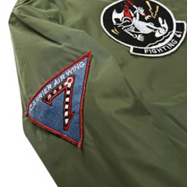 BADGE PATCHED ZIP UP BOMBER JACKET (ARMY GREEN)