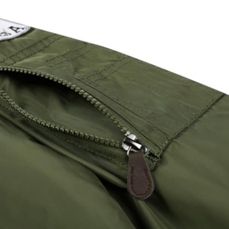BADGE PATCHED ZIP UP BOMBER JACKET (ARMY GREEN)