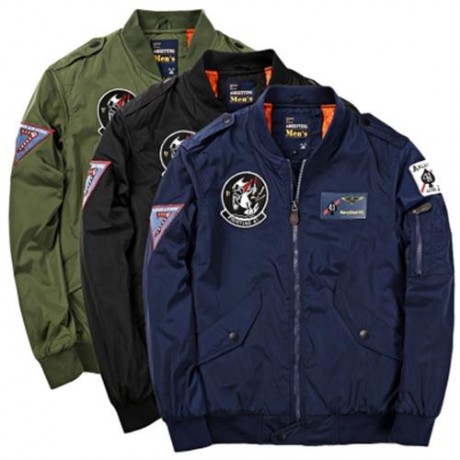 BADGE PATCHED ZIP UP BOMBER JACKET (ARMY GREEN)