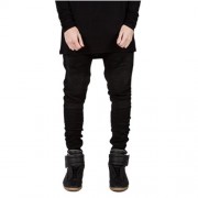 CASUAL DRAPE DECORATION MALE SLIM FIT PENCIL JEANS (BLACK)