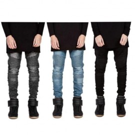 CASUAL DRAPE DECORATION MALE SLIM FIT PENCIL JEANS (BLACK)