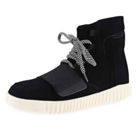 STYLISH PURE COLOR MAGIC TAPE DESIGN MALE DUNK HIGH SNEAKERS (BLACK)