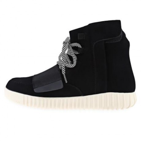 STYLISH PURE COLOR MAGIC TAPE DESIGN MALE DUNK HIGH SNEAKERS (BLACK)