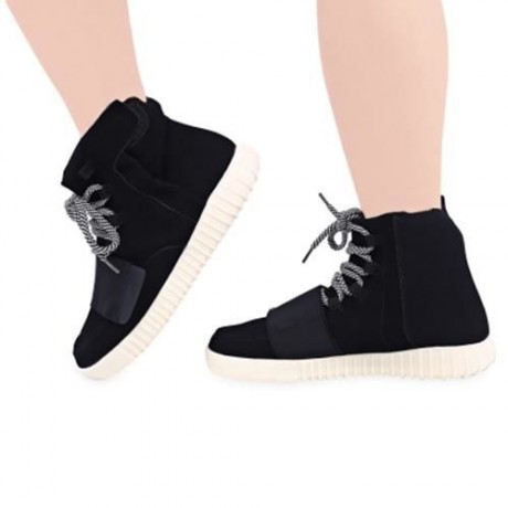 STYLISH PURE COLOR MAGIC TAPE DESIGN MALE DUNK HIGH SNEAKERS (BLACK)