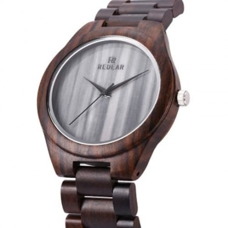 REDEAR SJ1448 - 1 MEN WOMEN WOOD MARBLE DIAL QUARTZ WATCH (EBONY)