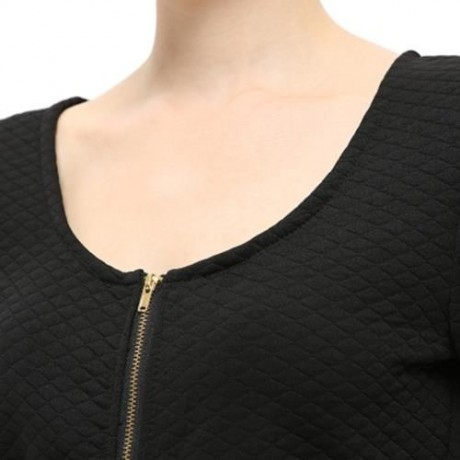 BRIEF LONG SLEEVE V NECK RUFFLED ZIPPER WOMEN COAT (BLACK)
