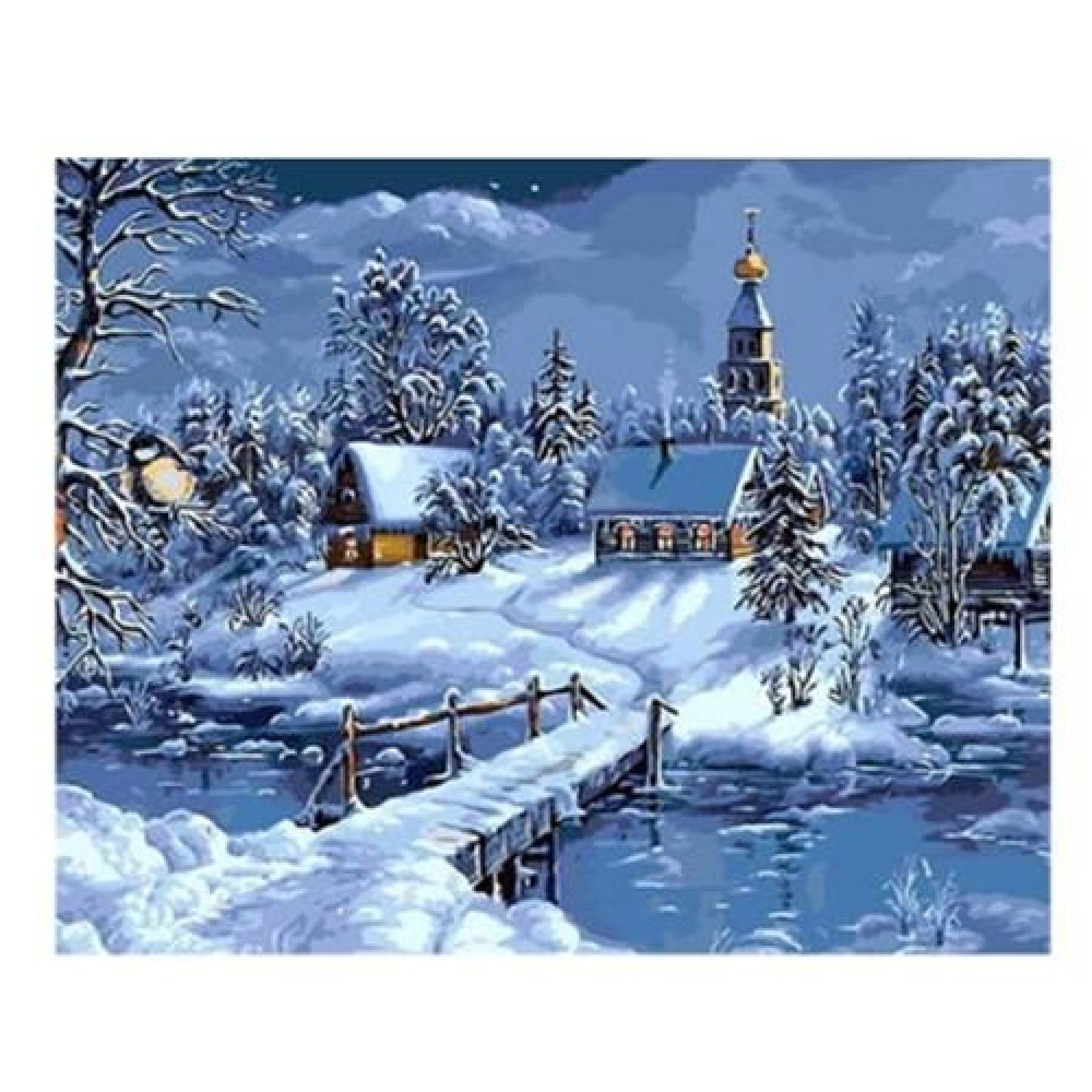 VILLAGE LANDSCAPE DIGITAL OIL HAND PAINTING WALL HOME DECOR (COLORMIX)