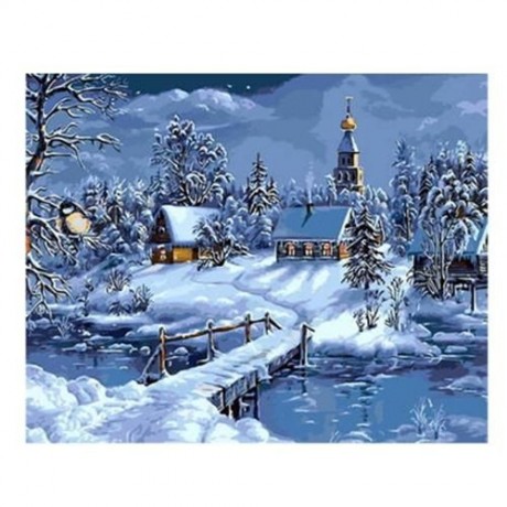 VILLAGE LANDSCAPE DIGITAL OIL HAND PAINTING WALL HOME DECOR (COLORMIX)