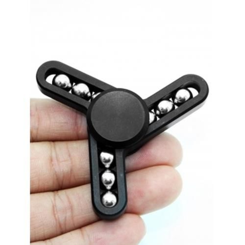 STRESS RELIEVER FOCUS TOY 9 BEADS TRIANGLE FINGER GYRO SPINNER (BLACK)