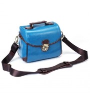 RETRO COLOR PU DSLR CAMERA WATERPROOF PHOTOGRAPHY HANDBAG SHOULDER BAG (LAKE BLUE)