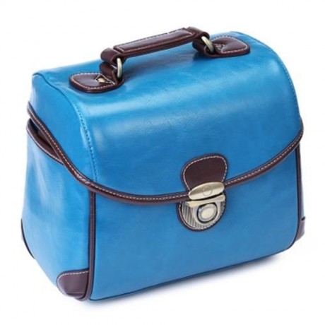 RETRO COLOR PU DSLR CAMERA WATERPROOF PHOTOGRAPHY HANDBAG SHOULDER BAG (LAKE BLUE)
