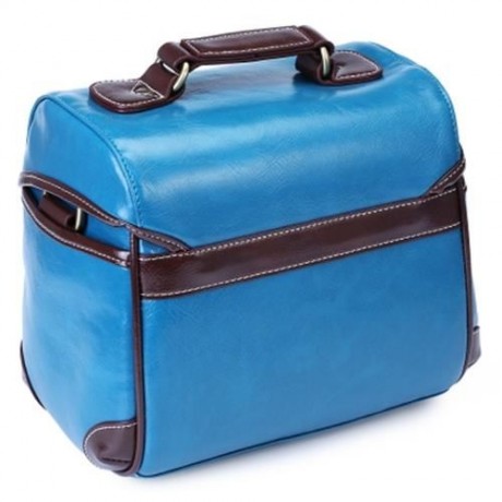 RETRO COLOR PU DSLR CAMERA WATERPROOF PHOTOGRAPHY HANDBAG SHOULDER BAG (LAKE BLUE)