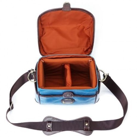 RETRO COLOR PU DSLR CAMERA WATERPROOF PHOTOGRAPHY HANDBAG SHOULDER BAG (LAKE BLUE)