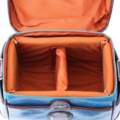 RETRO COLOR PU DSLR CAMERA WATERPROOF PHOTOGRAPHY HANDBAG SHOULDER BAG (LAKE BLUE)