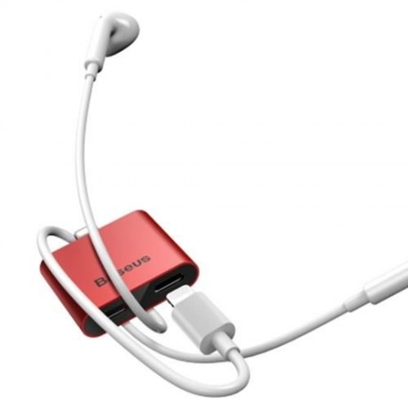 BASEUS L39 DUAL 8 PIN AUDIO ADAPTER FOR IPHONE 7 / 7 PLUS (RED)