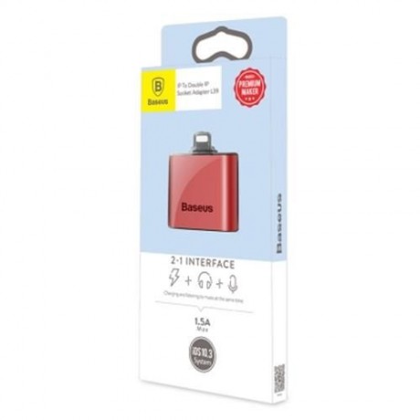 BASEUS L39 DUAL 8 PIN AUDIO ADAPTER FOR IPHONE 7 / 7 PLUS (RED)