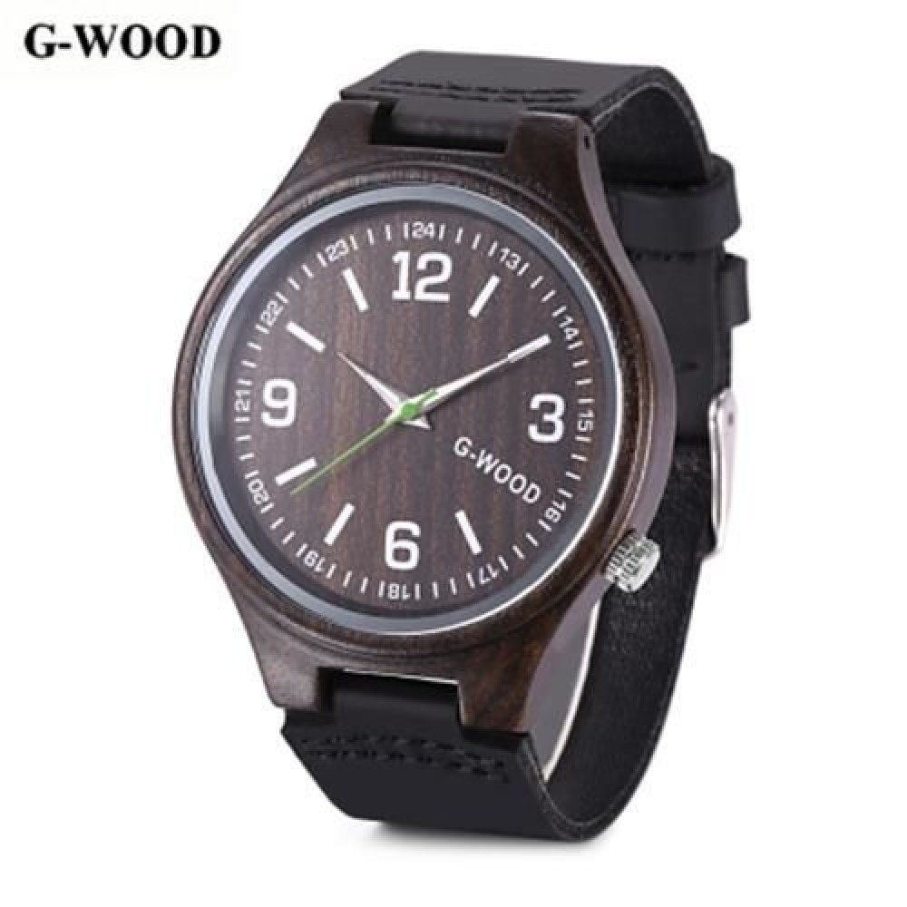 G - WOOD EG0710 UNISEX WOOD QUARTZ WATCH (EBONY)