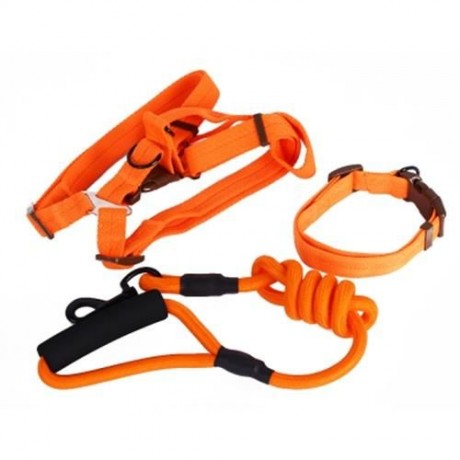 KIMPETS THREE-PIECE SUIT PET HARNESS LEASH (ORANGE)