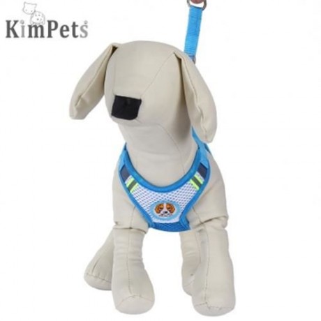 KIMPETS PET DOG ADJUSTABLE HARNESS LEASH BREATHABLE MESH (BLUE)