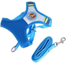 KIMPETS PET DOG ADJUSTABLE HARNESS LEASH BREATHABLE MESH (BLUE)