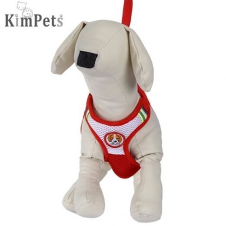 KIMPETS PET DOG ADJUSTABLE HARNESS LEASH BREATHABLE MESH (RED)