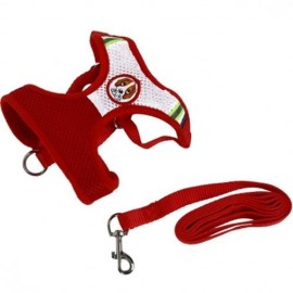 KIMPETS PET DOG ADJUSTABLE HARNESS LEASH BREATHABLE MESH (RED)