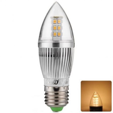 YOUOKLIGHT 380LM E27 5W 28 SMD 2835 LEDS SILVER FIN CANDLE LAMP - 3000K (WARM WHITE)