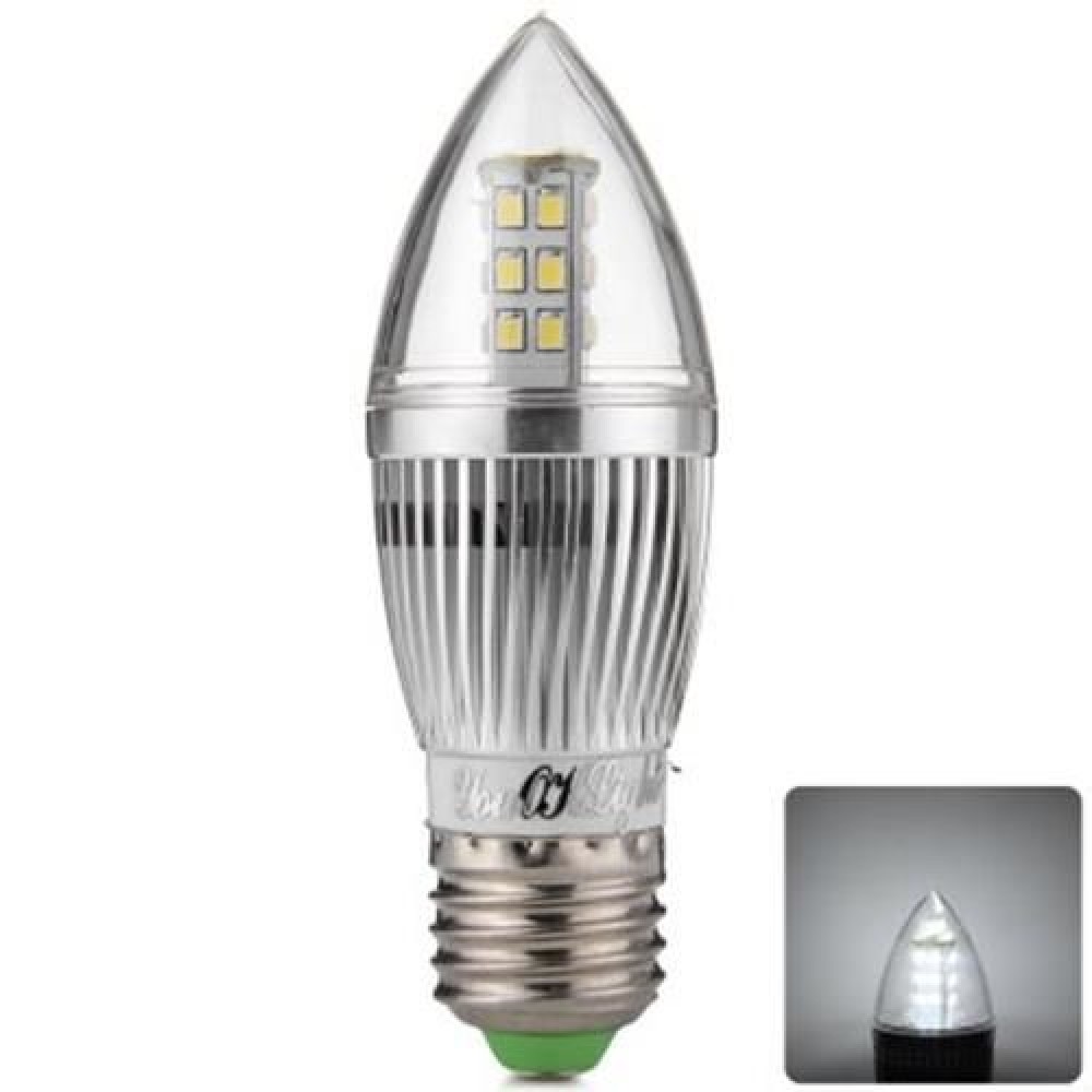 YOUOKLIGHT 380LM E27 5W 28 SMD 2835 LEDS SILVER FIN CANDLE LAMP - 3000K (COOL WHITE)