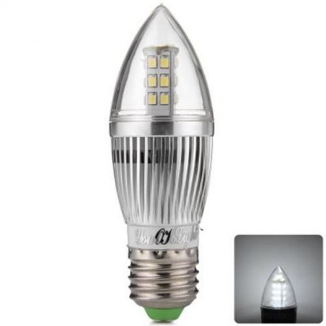 YOUOKLIGHT 380LM E27 5W 28 SMD 2835 LEDS SILVER FIN CANDLE LAMP - 3000K (COOL WHITE)