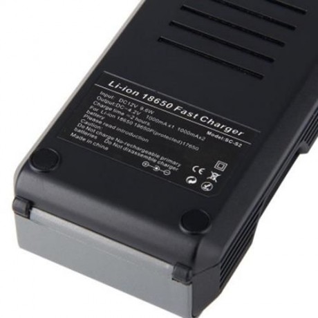 SOSHINE S2 LED INDICATOR LIGHT 2-SLOT 18650 17650 BATTERY CHARGER - 100 - 240V (BLACK)