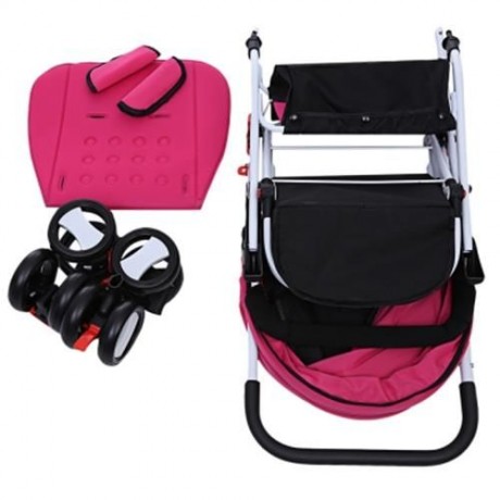 MOONSATER 1602 PRAM UNIVERSAL CASTERS FOLDABLE BABY STROLLER (ROSE RED)
