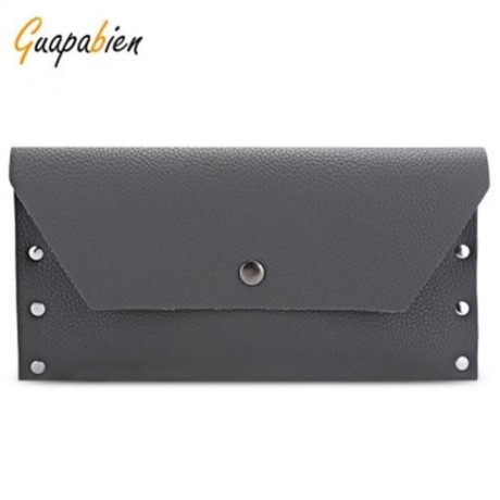 GUAPABIEN SIMPLE RIVET CLUTCH WALLET CARD HOLDER FOR WOMEN (GRAY)