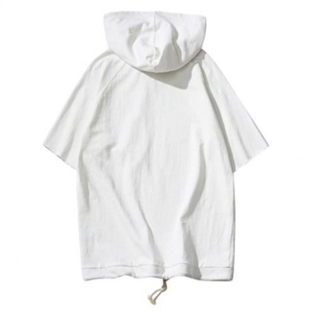 CUT OFF PULLOVER HALF SLEEVE SOLID COLOR MALE HOODIES (BLACK)